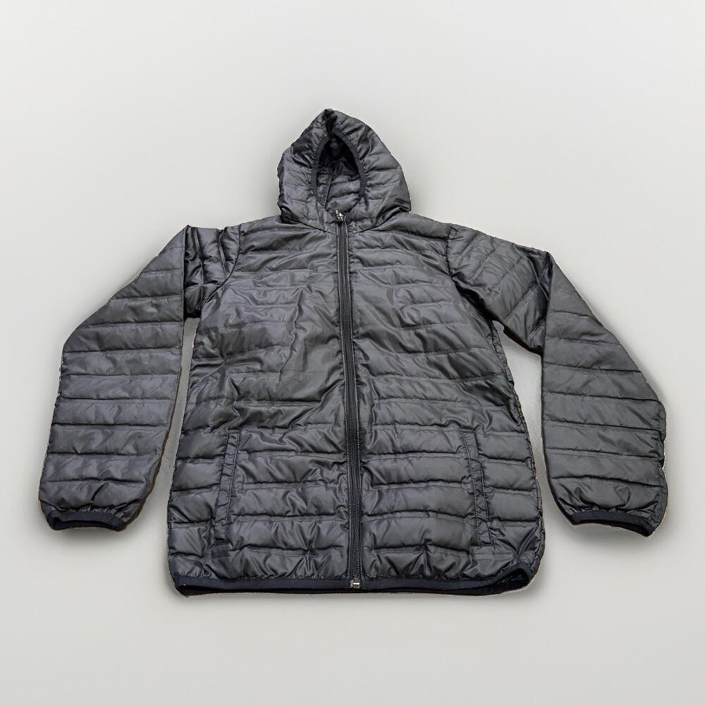 Columbia Kids Youth Black Down Puffer Full Zip Hooded Jacket Size L WY1424